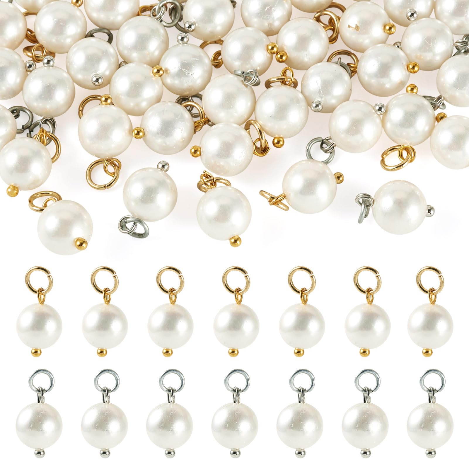 Spritewelry 40Pcs Shell Pearl Charms 8mm Round White Pearl Bead Dangle Pendant for DIY Crafts Earring Bracelet Necklace Jewelry Making — image 1