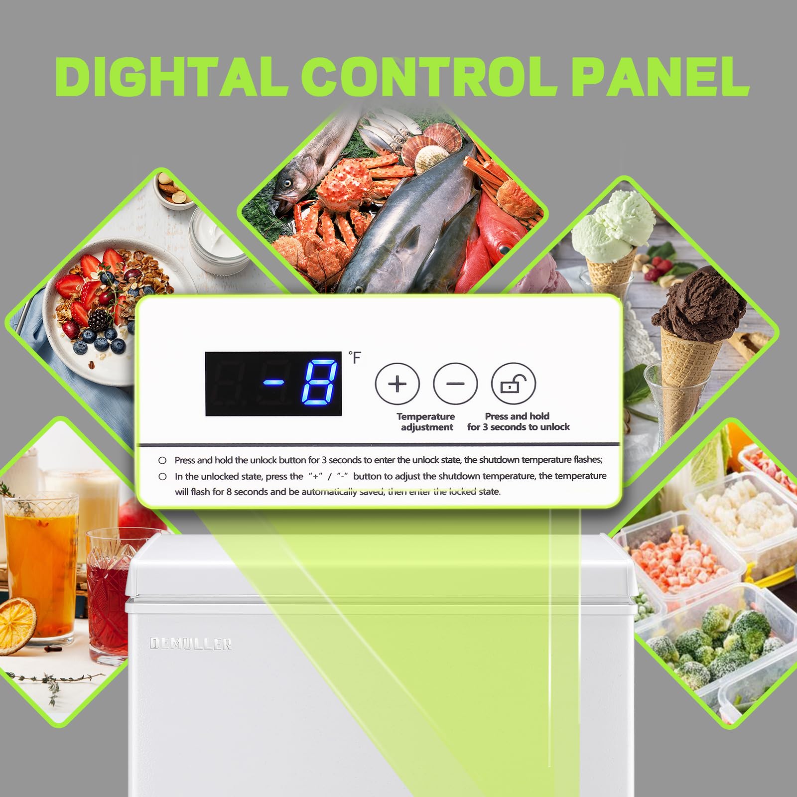 Demuller Small Mini Chest Freezer With 2 Hanging Baskets Electronic Control To 1℉Top Open Door Open Freezer Energy Saving Quiet Operation Perfect For Dorm, Garage And Rvs, White on Fridge.com - View 6