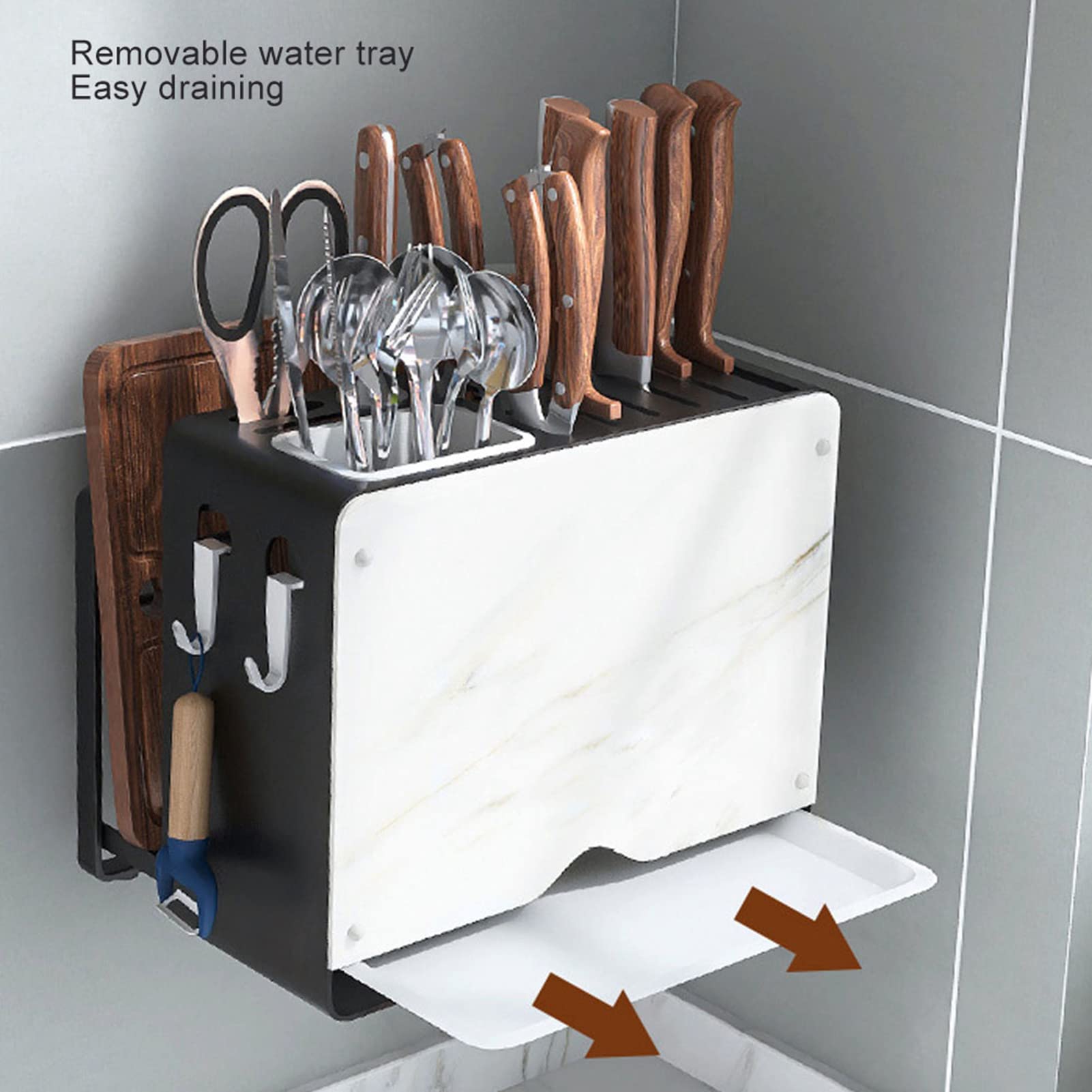 Support De Séchage Mural Pour Couteaux De Cuisine - Sans Perçage, Acier Et PP, 18.9x24.7x7 Cm - 5