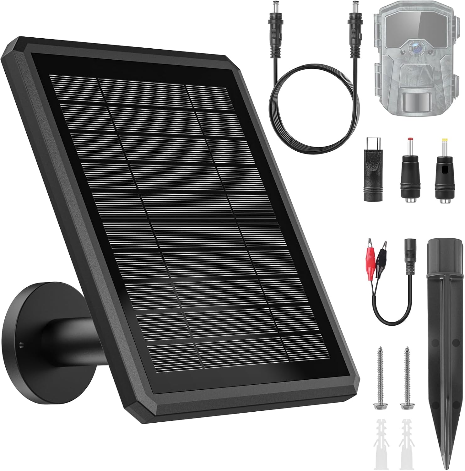 Photo voltaic Panel for Path Digicam – 4000mAh Battery, 6V/12V Output, Sort-C & DC Connectors (2.1/1.7/1.35mm), Alligator Clip, 10ft Cable, IP66 Waterproof, Steady Energy for Looking Cams & Deer Feeders