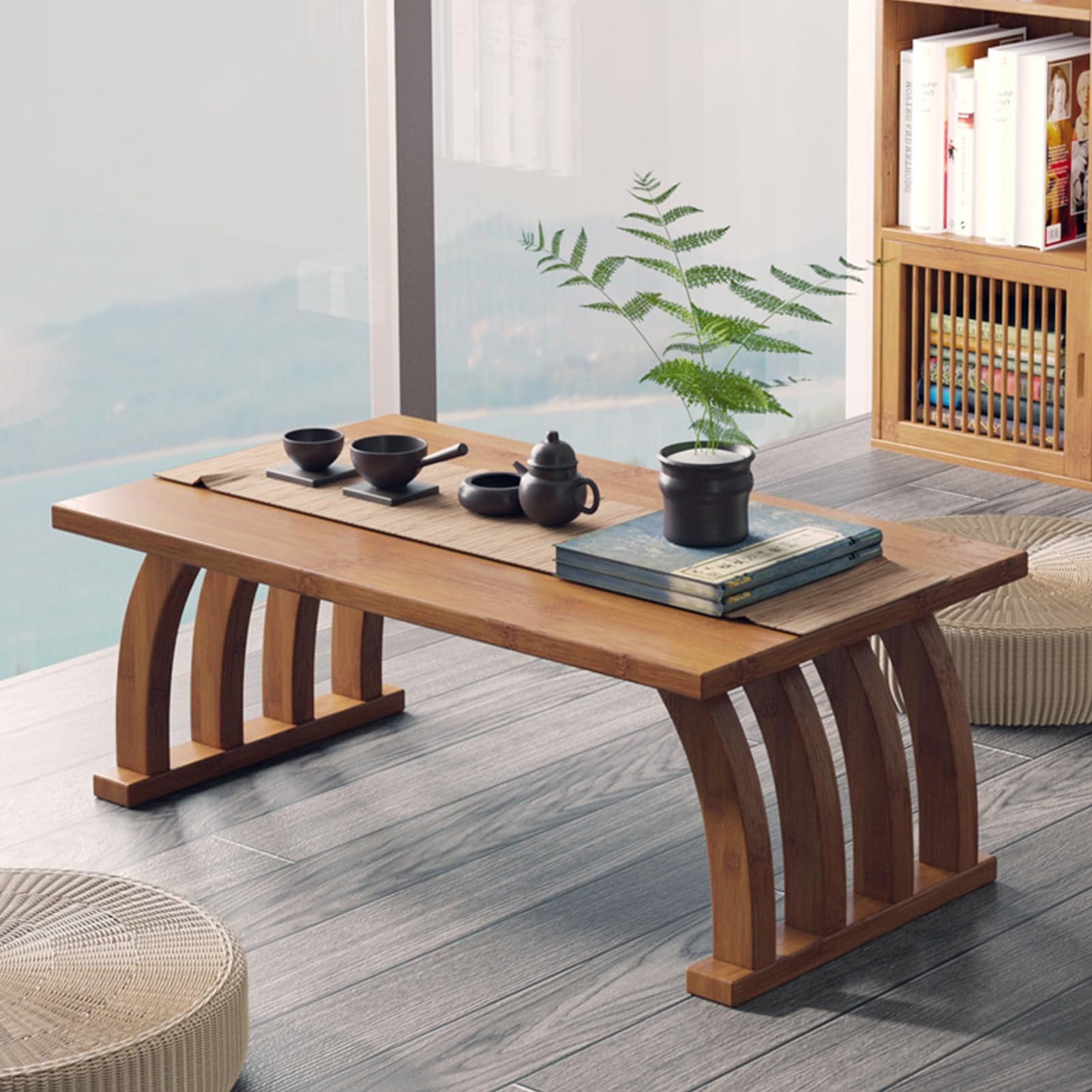 Table basse zen en bois massif de 60 cm pour salon et camping