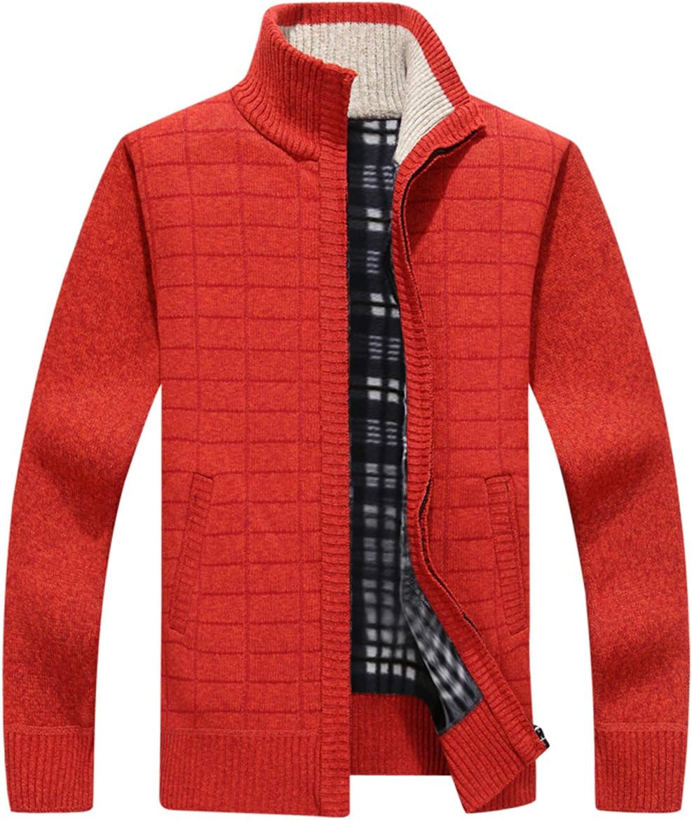 Msmsse Men's Zip Knitted Cardigan Sweater Lily Orange M