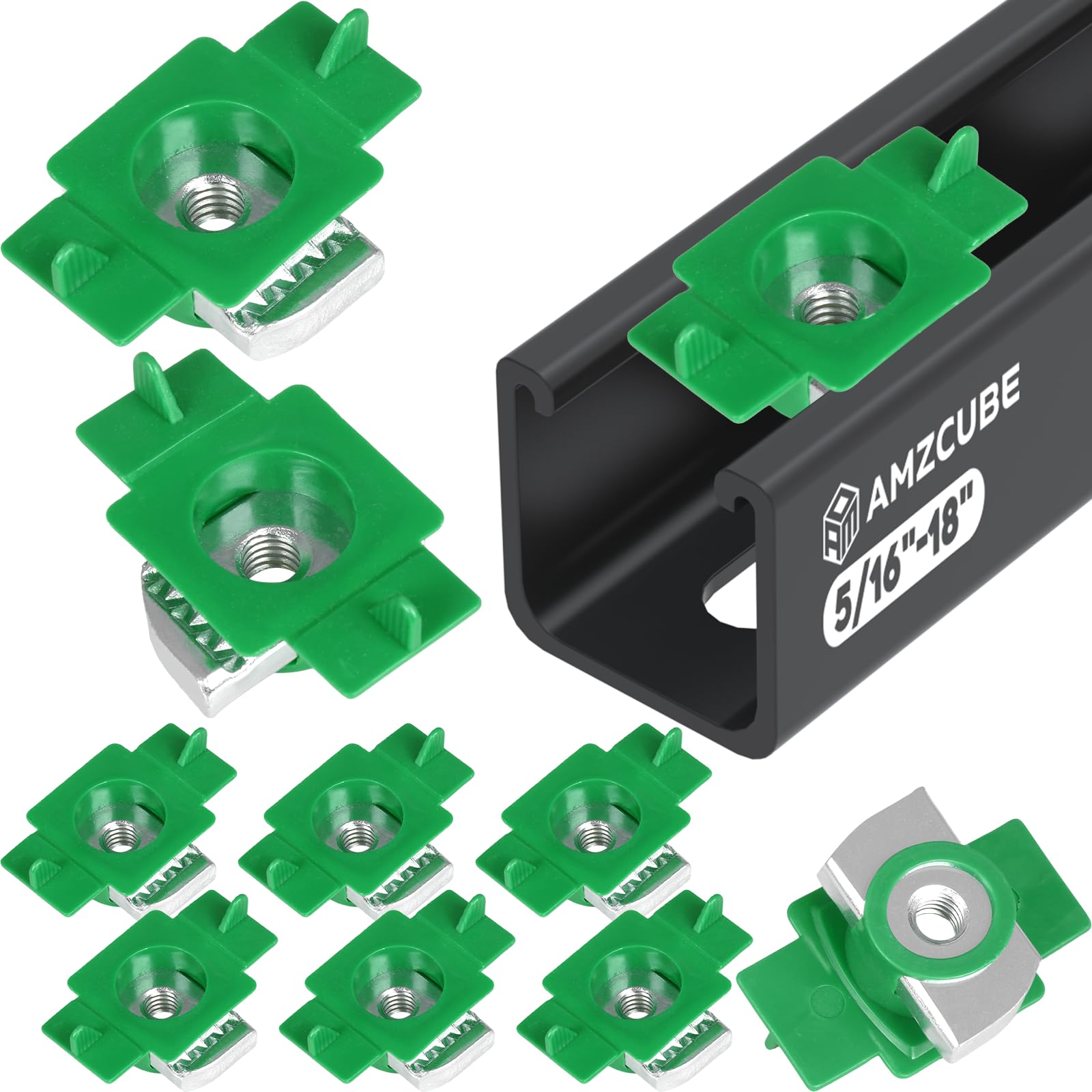 AMZCUBE 5/16"-18 Nylon Strut Channel Cone Nut, 8mm Thickened Strut Channel Squeeze Nut, Compatible with Strut Channel Support Systems, Solar Panel Mounting (10)