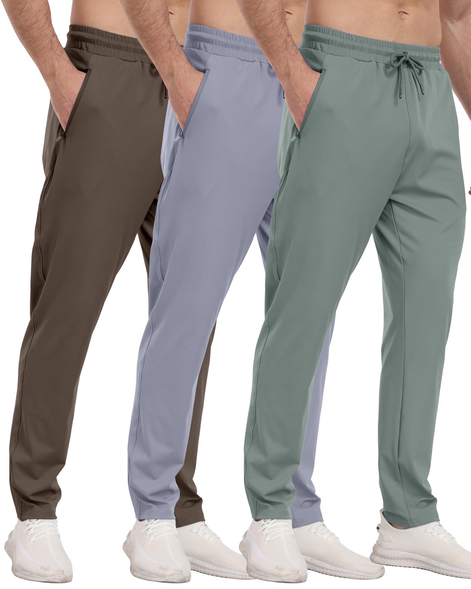 3 Pack Mens Athletic Sweatpants with Zipper Pockets,Workout Gym Joggers Pants for Men Running Jogging Pants