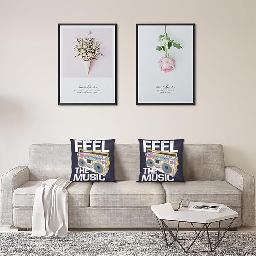 Miniatura 7 de Juego de 2 fundas de almohada cuadradas decorativas de dibujos animados de música retro de 14 x 14 pulgadas, funda de cojín moderna para sofá, cama,