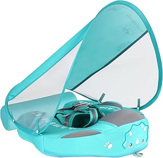 Mambobaby Float with Canopy and Tail New Upgraded Non-Inflatable Baby Pool Float Mambo Float Swim Trainer Solid Infant Swim Float Adjustable Pearl Foam Baby Swim Ring