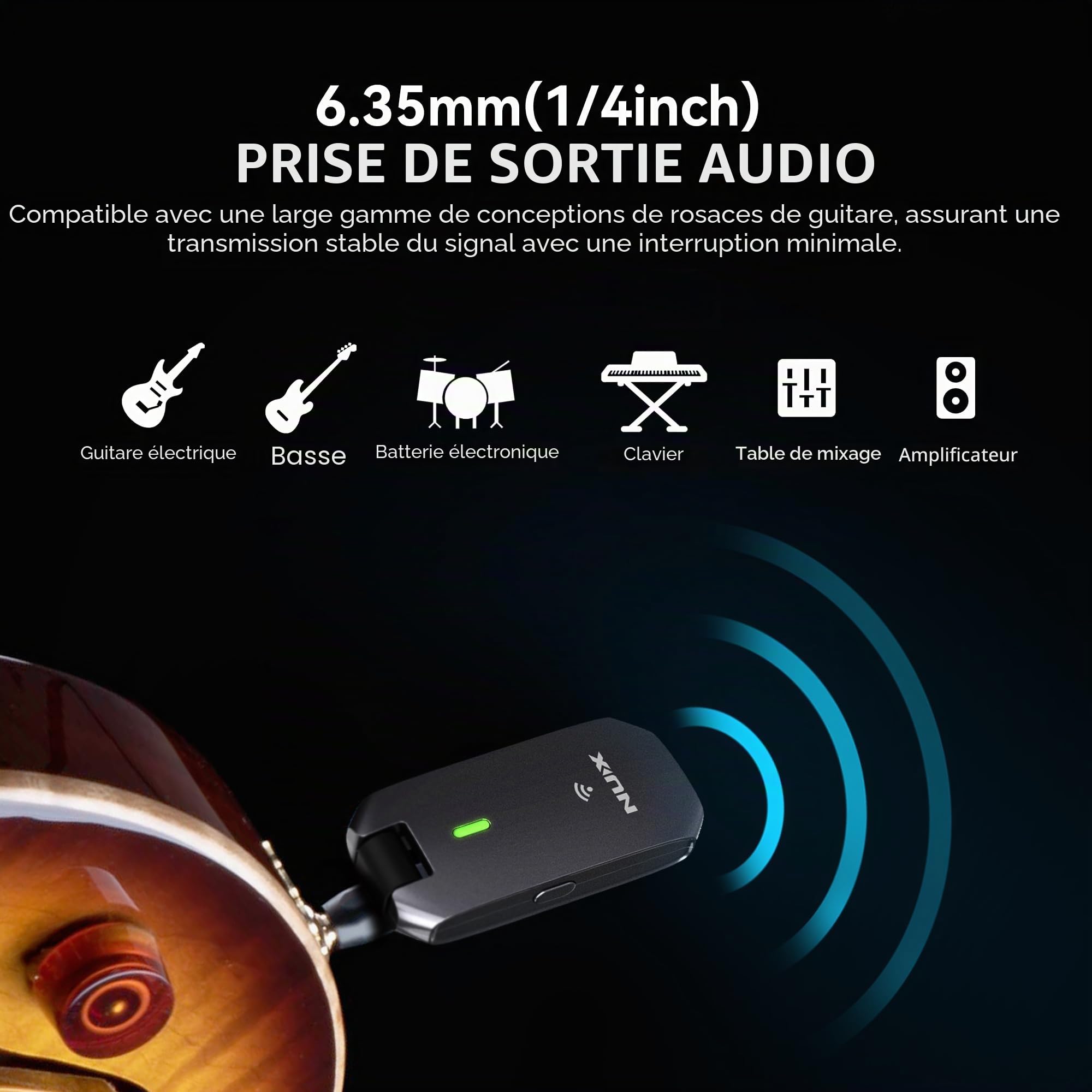 NU-X | C-5RC Kit de guitare sans fil rechargeable | Fréquence porteuse 5,8 GHz