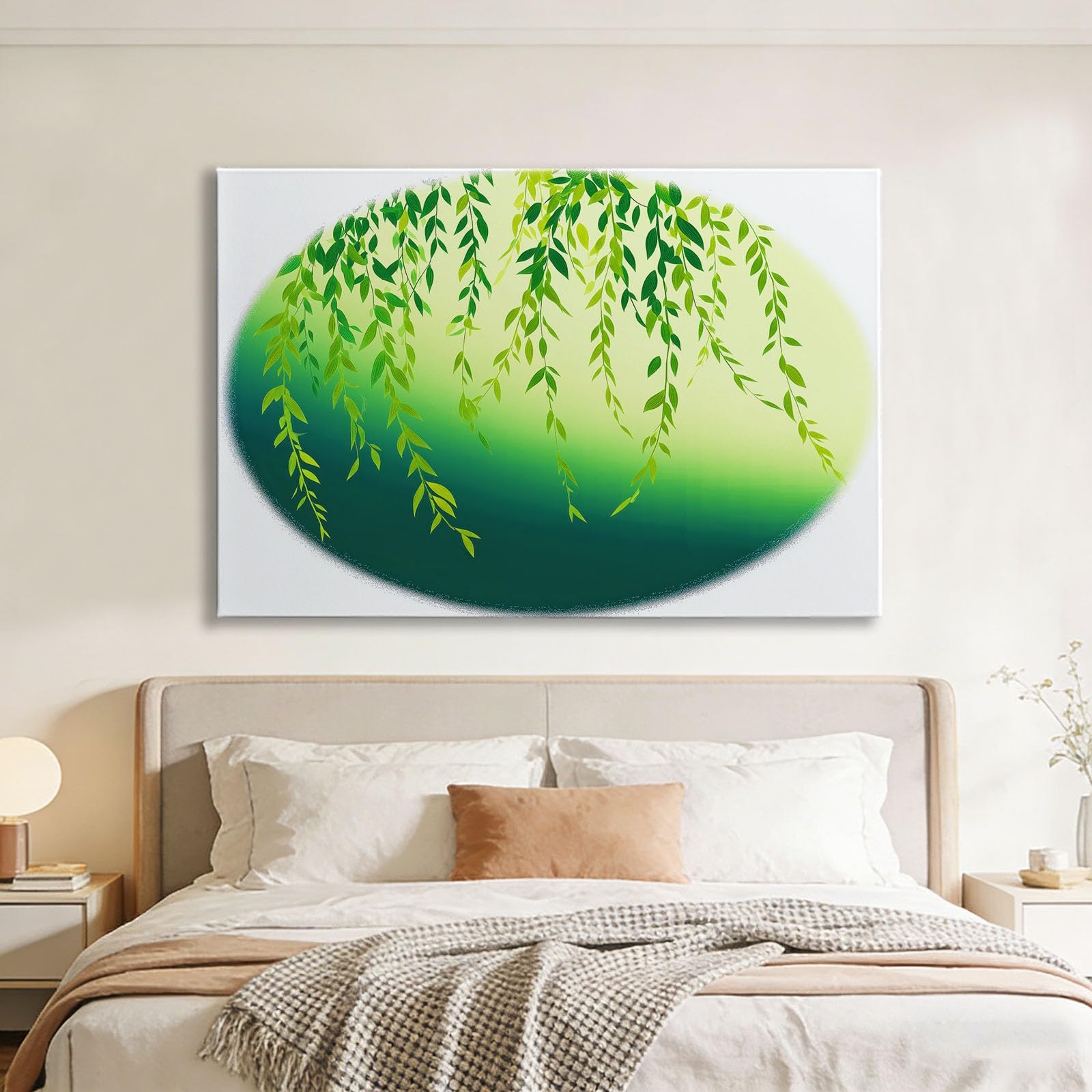 Generisch Leinwandbild mit Rahmen Grüne Weidenblätter 100x75cm Wandbild Kunstdruck auf Leinwand, Modern Wanddeko für Wohnzimmer Schlafzimmer Badezimmer Flur Dekoration