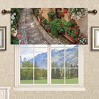 Vista 30 de Cortina cenefa, patrón japonés floral, cortinas de cocina, con bolsillo para cortina, cenefa de tratamiento para ventana de baño, 42 x 18 pulgadas