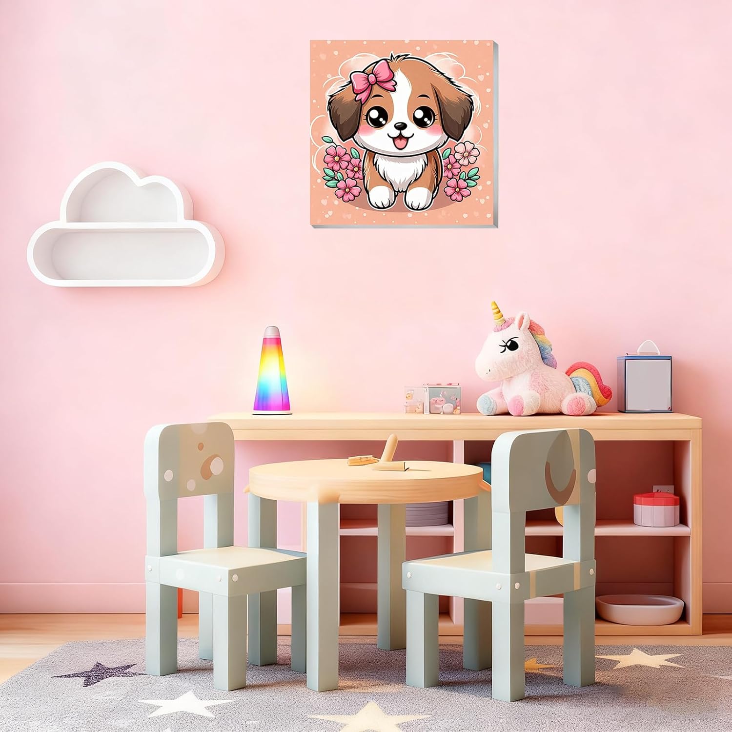 bleihum Dog Paint by Numbers Kit for Kids with Frame and Wooden Easel, Cute Paint by Number for Kids Ages 4-8-12, Animal Oil Painting by Number for Gift Home Wall Decor 8X8inch