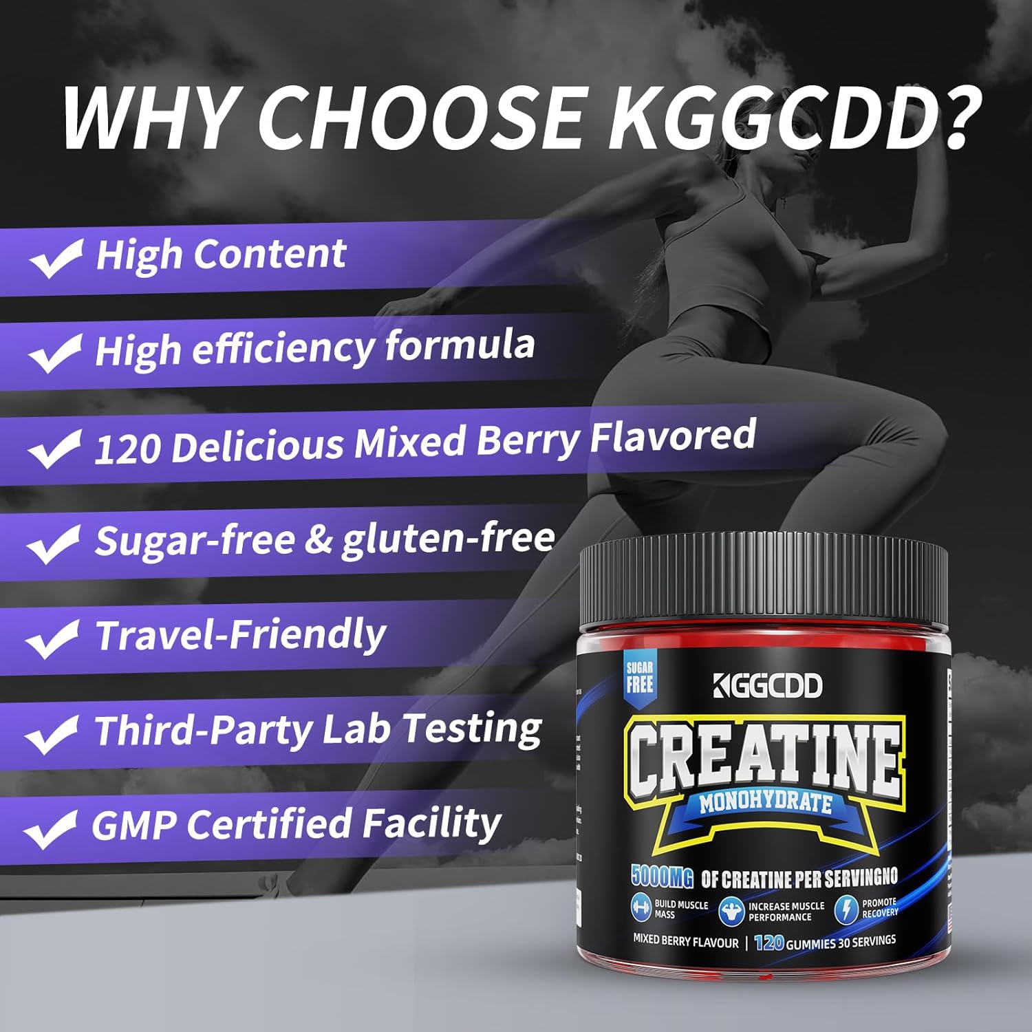 99.99% Creatine Monohydrate Gummies for Men & Women, 5,000mg Tasty Creatine Gummies for Muscle Strength, Endurance, Recovery & Sugar Free, Gluten-Free, Vegan, Non-GMO, 120 Count