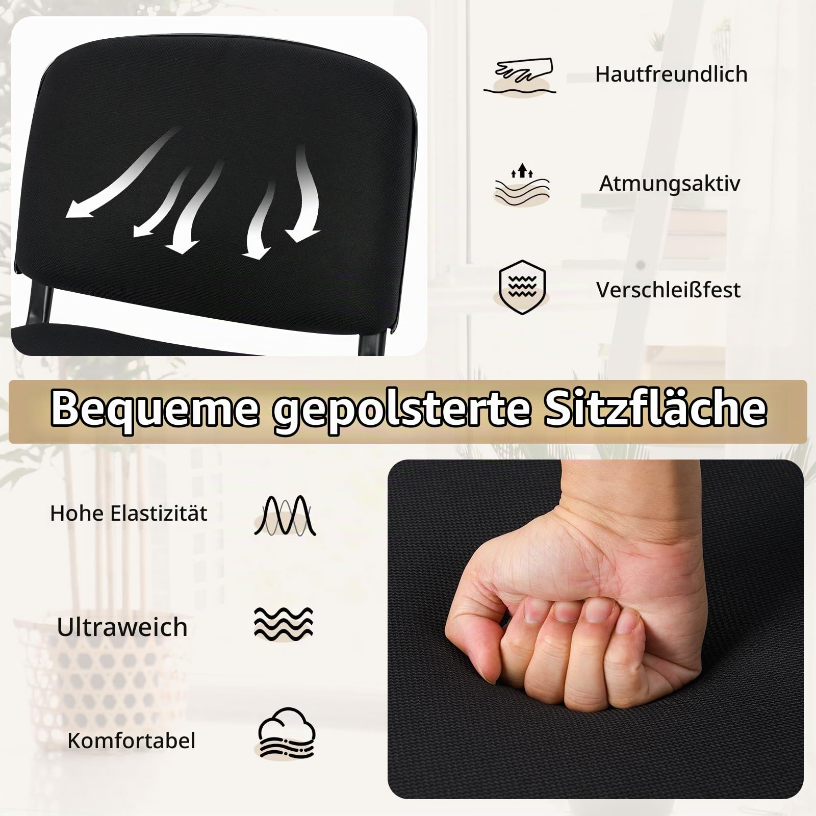 GIANTEX 5er Set Konferenzstühle stapelbar mit gepolsterter Sitzfläche
