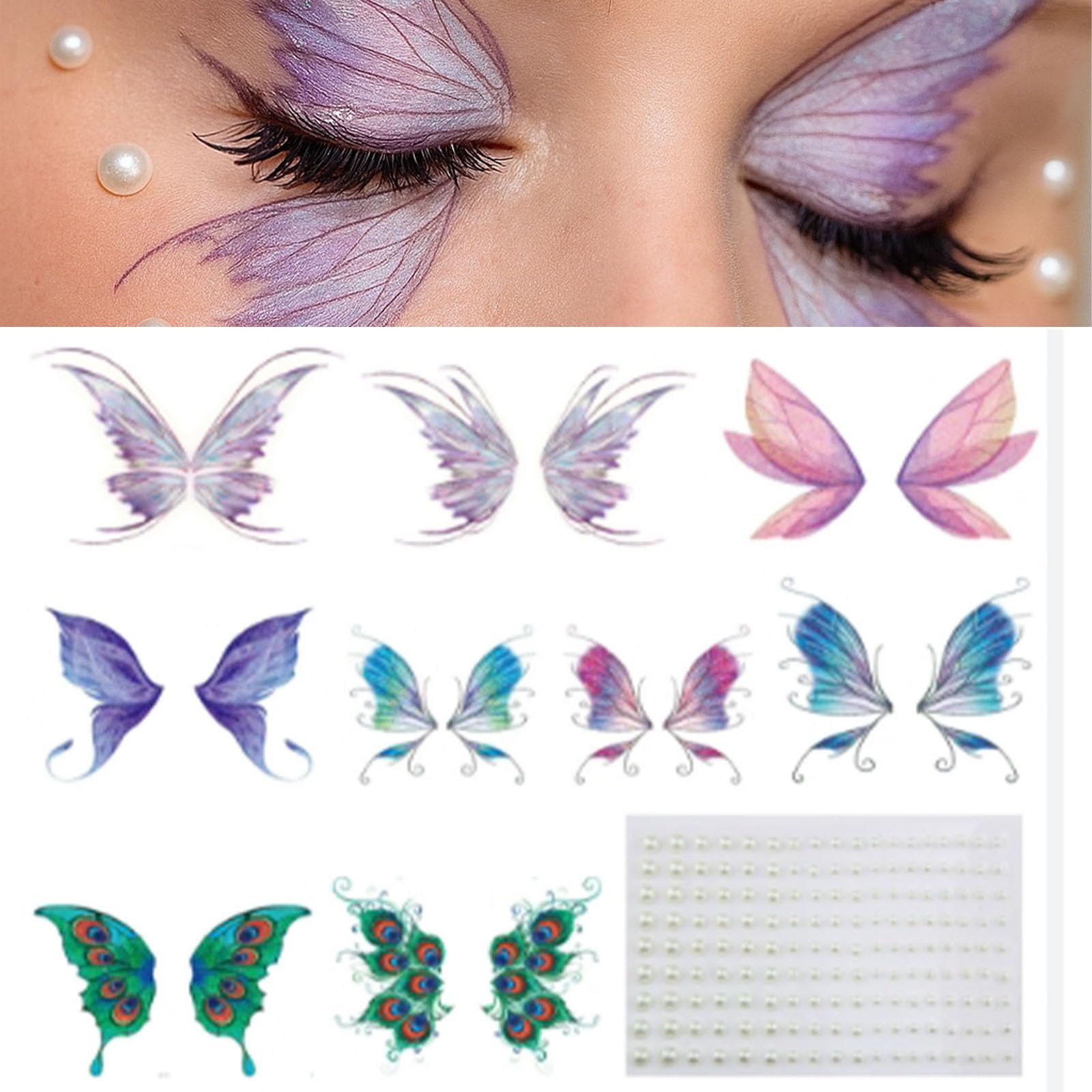 Multi-Design Butterfly & Pearl Face Jewellery Kit For Creative Eye Makeup