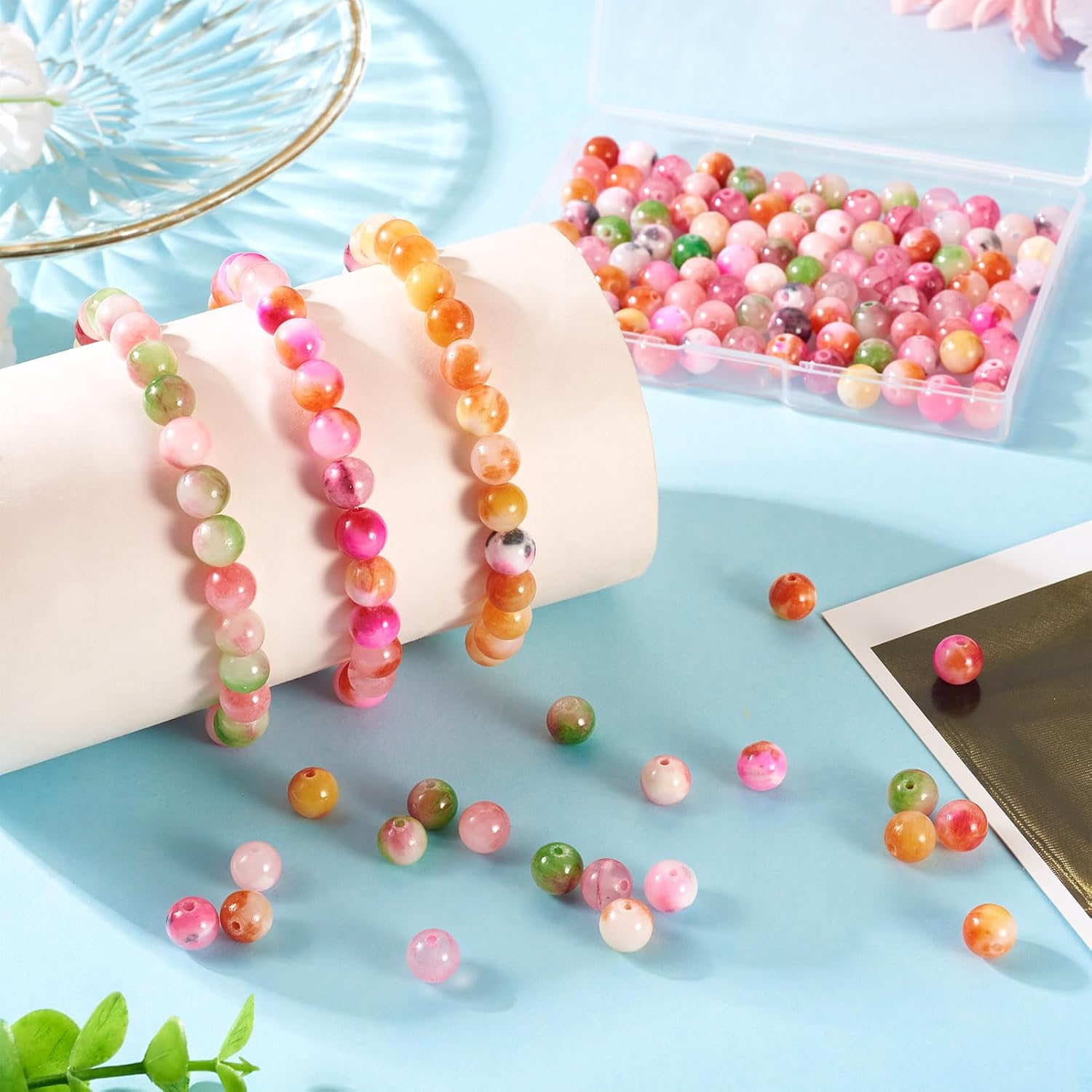 120Pcs 8mm Round Pink Gemstone Beads Cute Natural Jade Crystal Energy Healing Stone Spacer Beads for Women Crafts DIY Beaded Bracelet Jewelry Making Supplies - Image 3