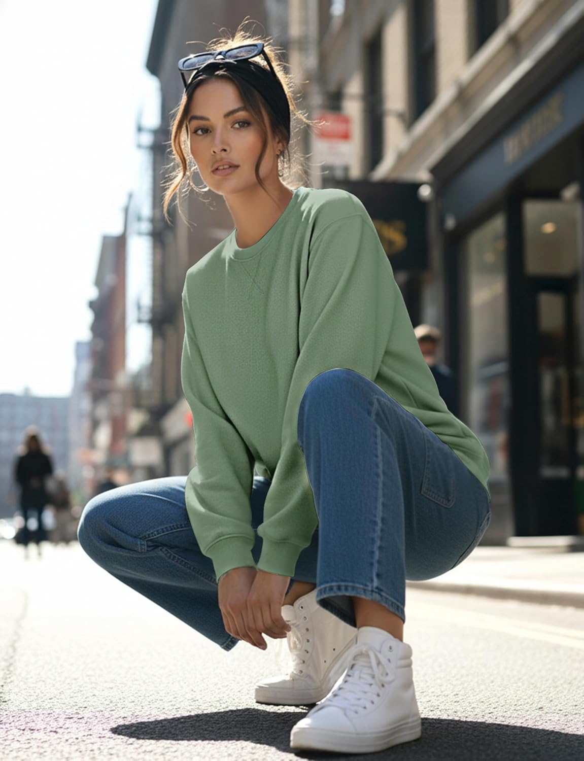 Sweatshirt for Women Long Sleeve Crewneck Womens Sweatshirt Pullover Long Sweatshirts for Women Tunic Top Loose Fit Green - Image 6