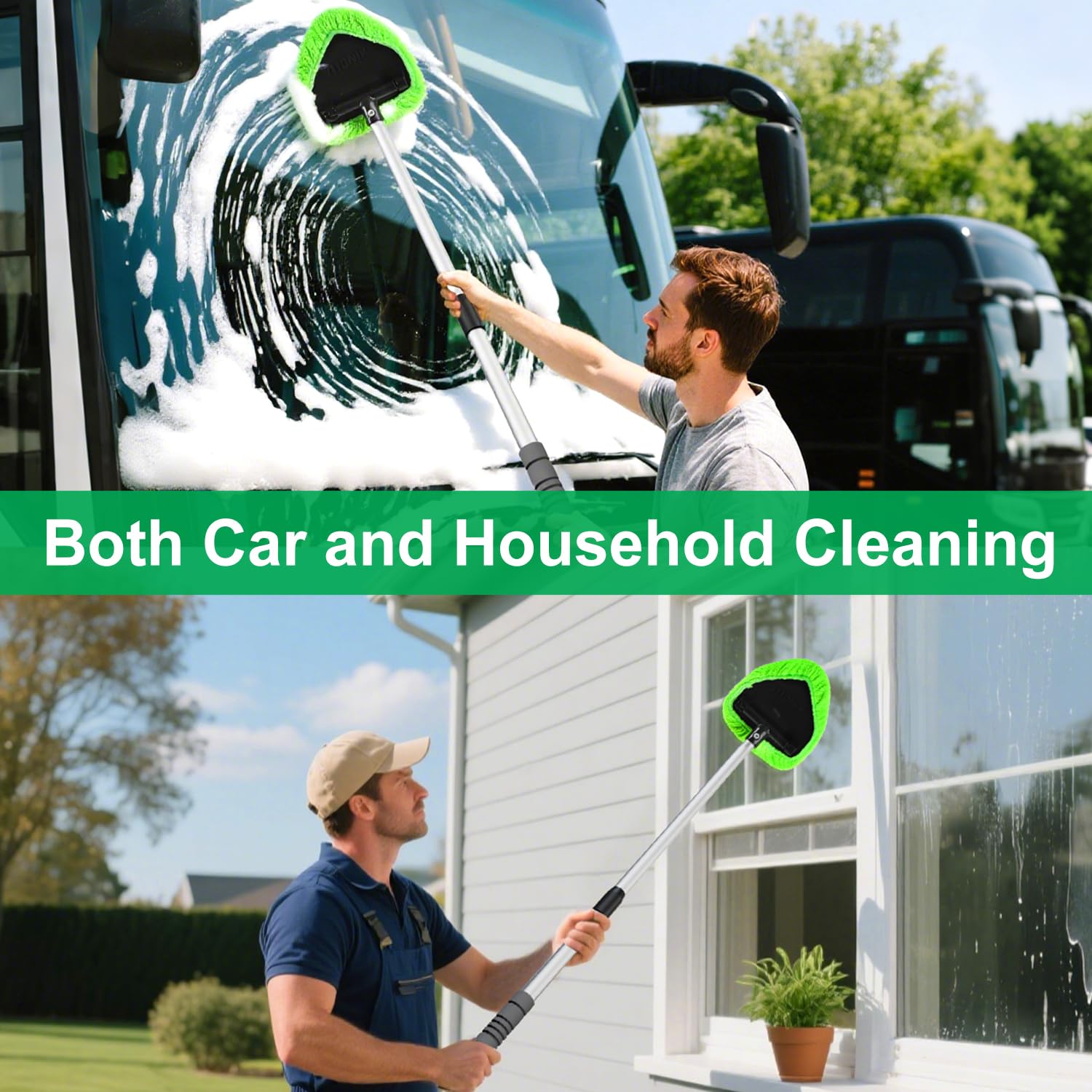 XINDELL 29-inch Windshield Cleaner Tool – Upgrade Large Head Car Interior&Exterior Window Cleaning Kit with Extendable Handle & 4 Microfiber Pads, Auto Wiper Brush for Car, Trucks, SUVs, RVs & Home