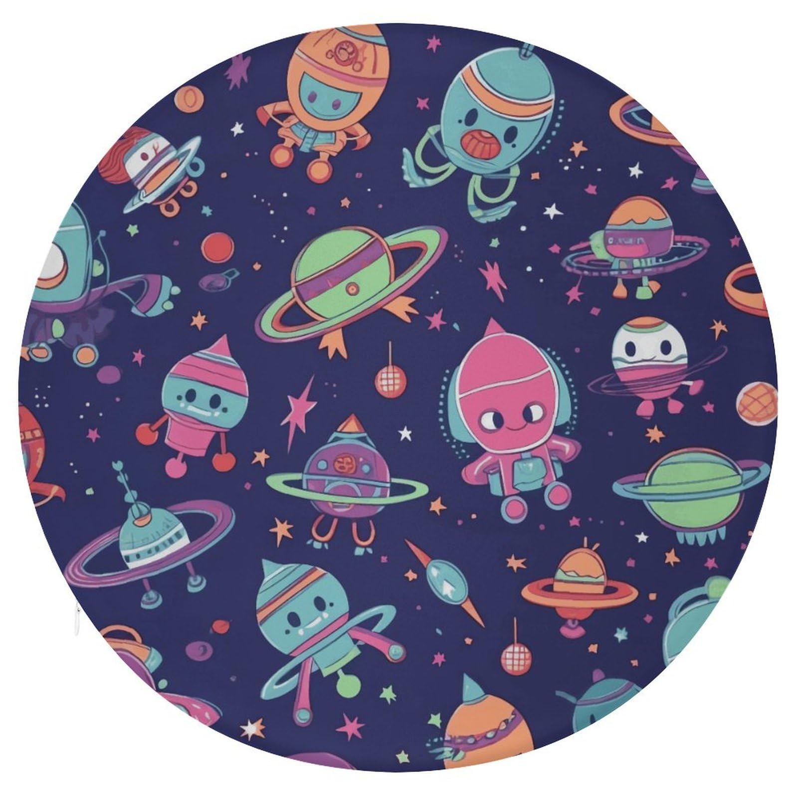 Coussin de chaise rond et de sol en mousse à mémoire de forme au motif de vaisseau spatial