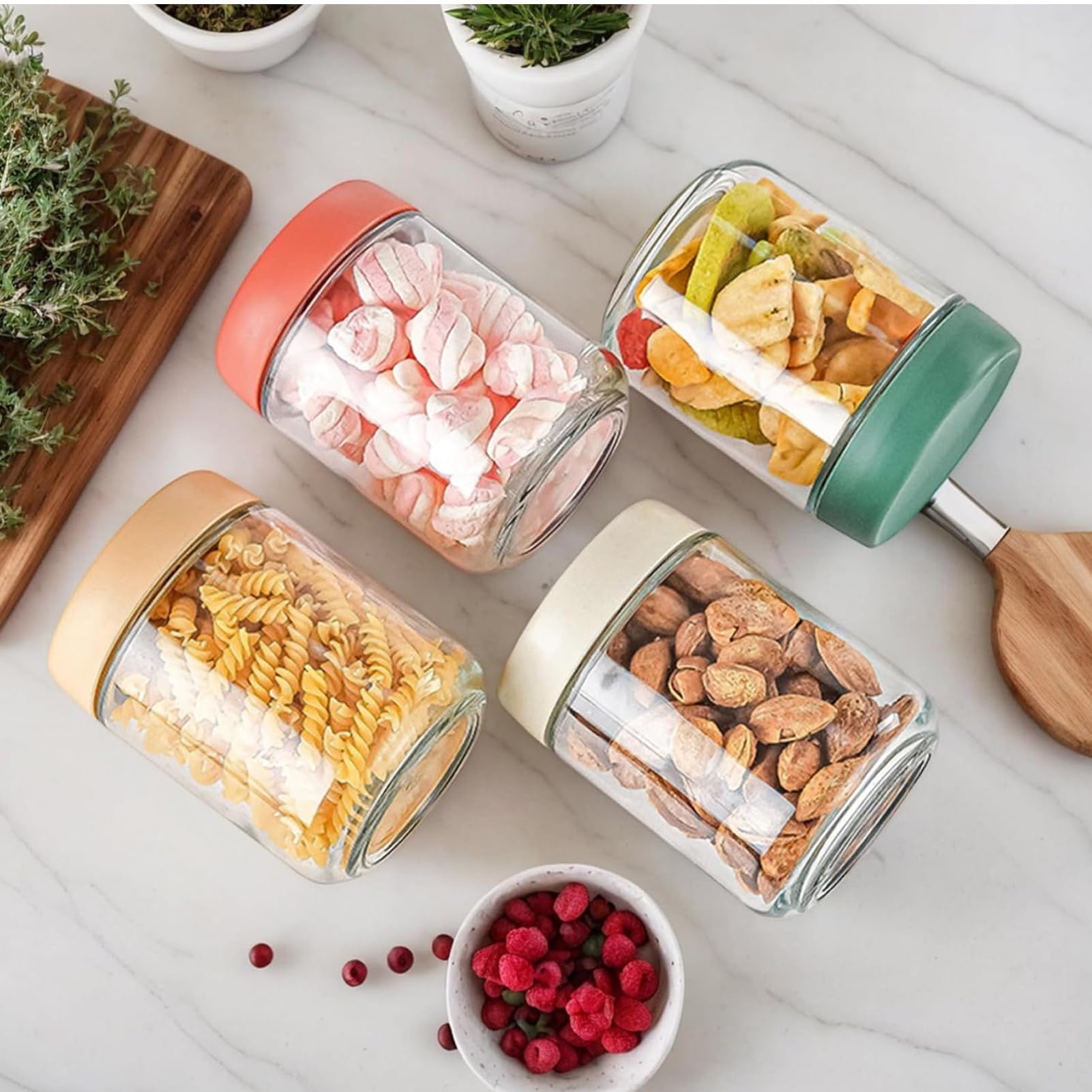 Pots Overnight Oats 4 Bocaux en Verre Hermétiques 450 ml avec Couvercles