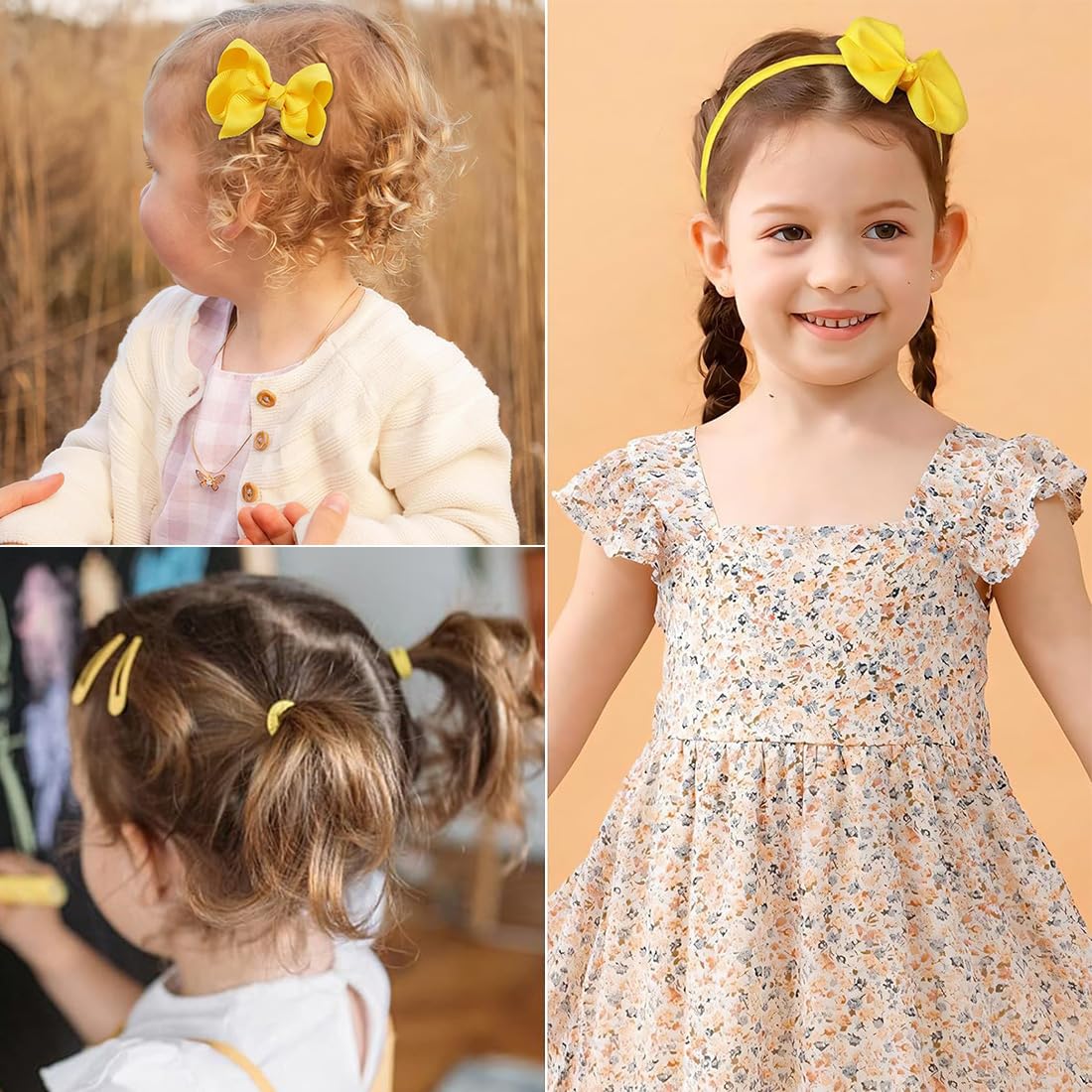 20 Pezzi Accessori per Capelli Set - Fiocco Fermacapelli, Fermagli, Elastico, Fascia per Ragazze - Regalo di Festival per Bambini (Giallo)