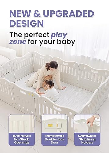 Miniatura 2 de Baby Care Play Mat Funzone - Corral de juego extra grande para bebés, corral de juegos para bebé, seguro con doble bloqueo (gris niebla, juego