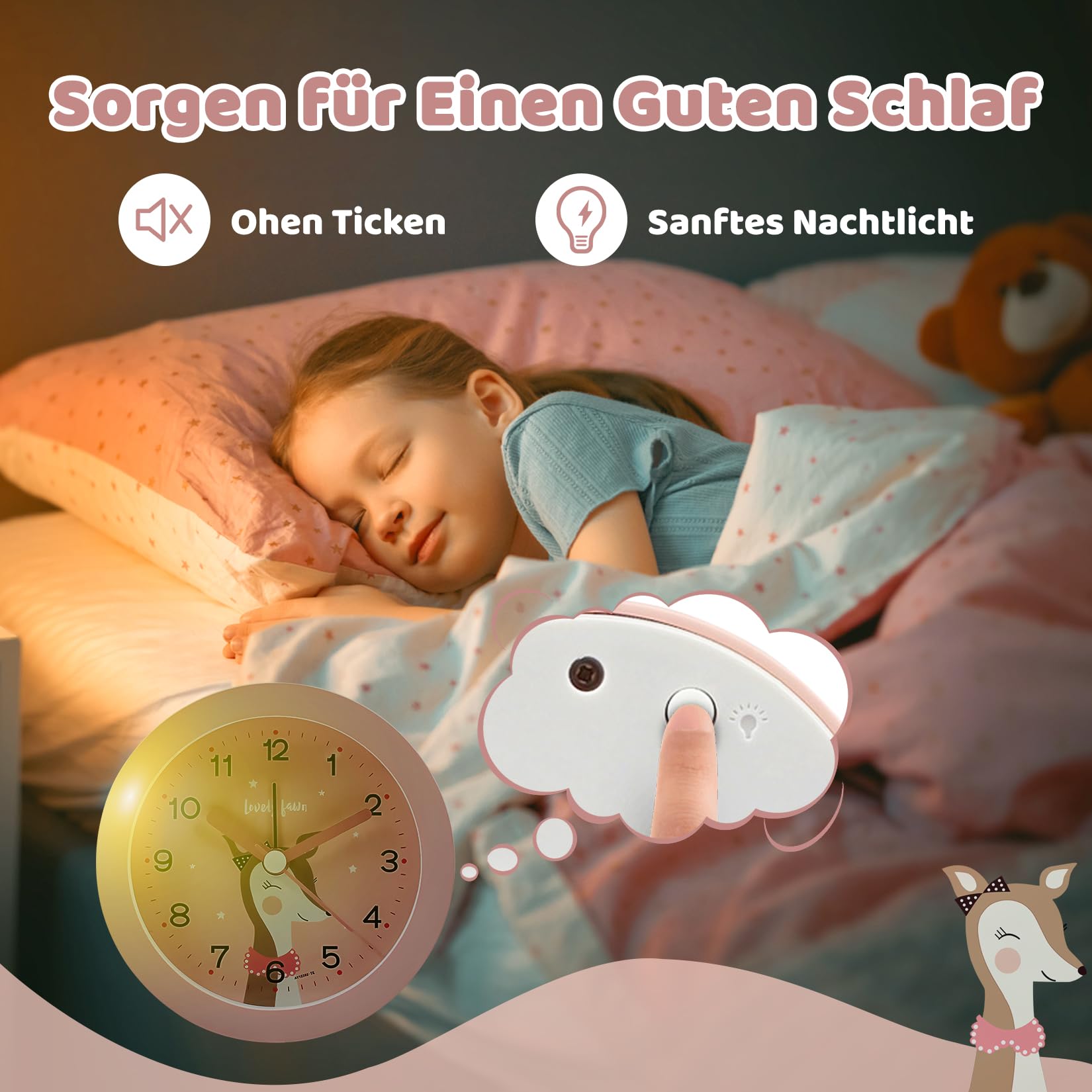 GUUMUXIN Wekker voor kinderen, analoog, zonder tikken, kinderwekker met nachtlampje, tafelklok met snooze, op batterijen werkende leerwekker voor jongens en meisjes, paars GUUMUXIN Wekker voor kinderen, analoog, zonder tikken, kinderwekker met nachtlampje, tafelklok met snooze, op batterijen werkende leerwekker voor jongens en meisjes, paars