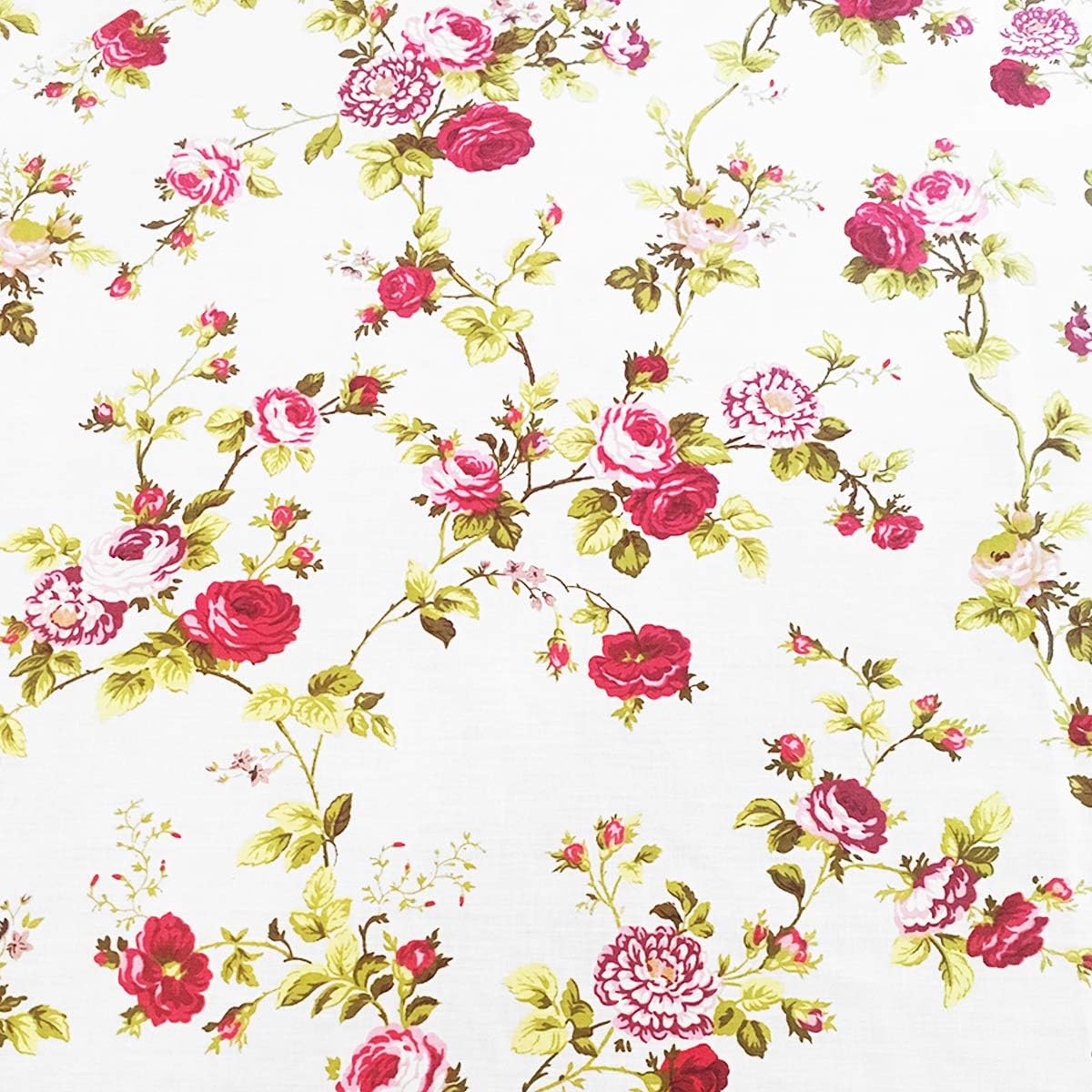 Zen Creative Designs Vintage Floral Roses Cotton Tablecloth Old Fashioned Kids Party Events Wedding Venue Table Decor (58" x 84", Red on White)