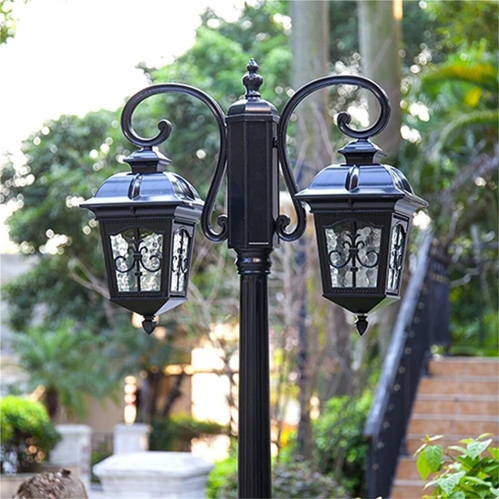 QUSYZD Solar Post Lights Outdoor Lamp Post Light, Lamp Post Lights Outdoor,200Cm 2-Head Garden Path Pillar Lamp Pillar Post Light Aluminum Bollard Path Lamp Waterproof Ip65,