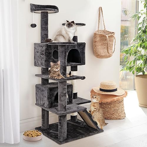 Miniatura 2 de ZENY - Árbol para gatos 53  con postes de sisal y 2 habitaciones de peluche muebles para gatos Beige, Marrón, Gris, Gris Claro, Azul marino