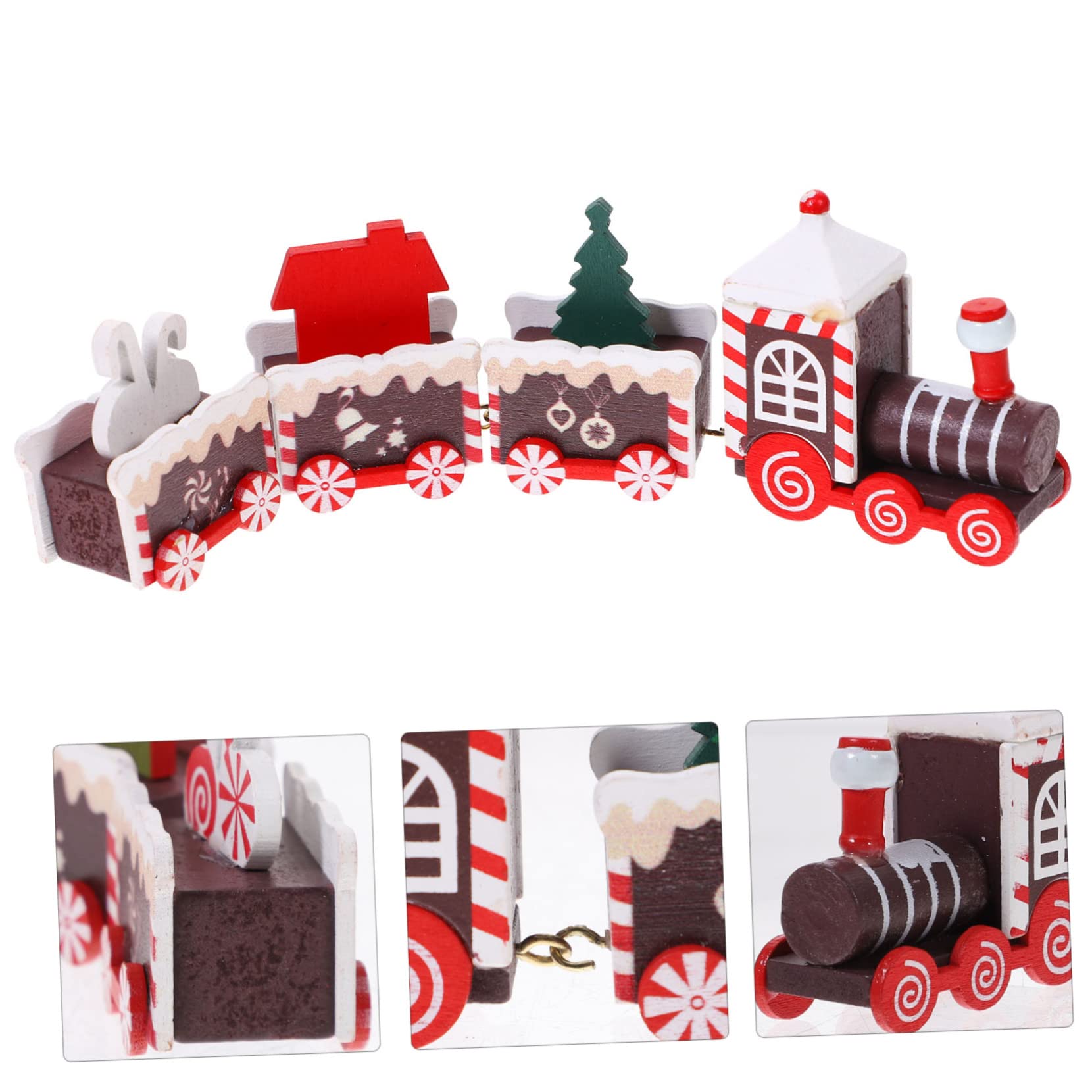 Cabilock 4 Piezas Tren de Navidad decoración Escritorio Trenes navideños decoração Adorno de Navidad Juguetes de Escritorio Manualidades navideñas de Madera Tren de Madera de Navidad