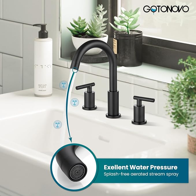 Grifería de baño 3 Hoyos 8 Pulgadas Negro miniatura 4