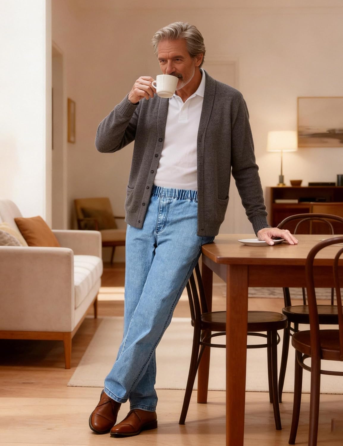 Soojun Mens Casual Loose Fit Elastic Waist Jeans Denim Pants - Image 8