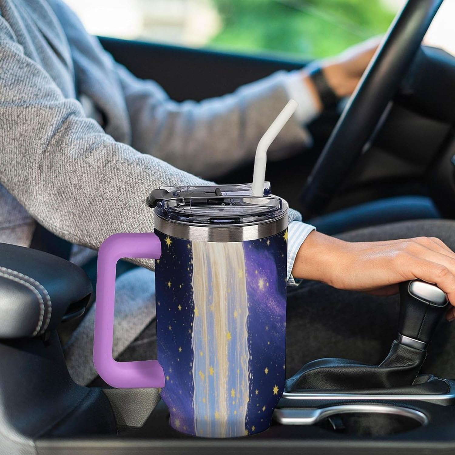 40 Oz Insulated Mug with Handle Lid And Straw Stardust Falls Pattern Large Metal Sports Bottle Great for Gifts Parties Office Coffee