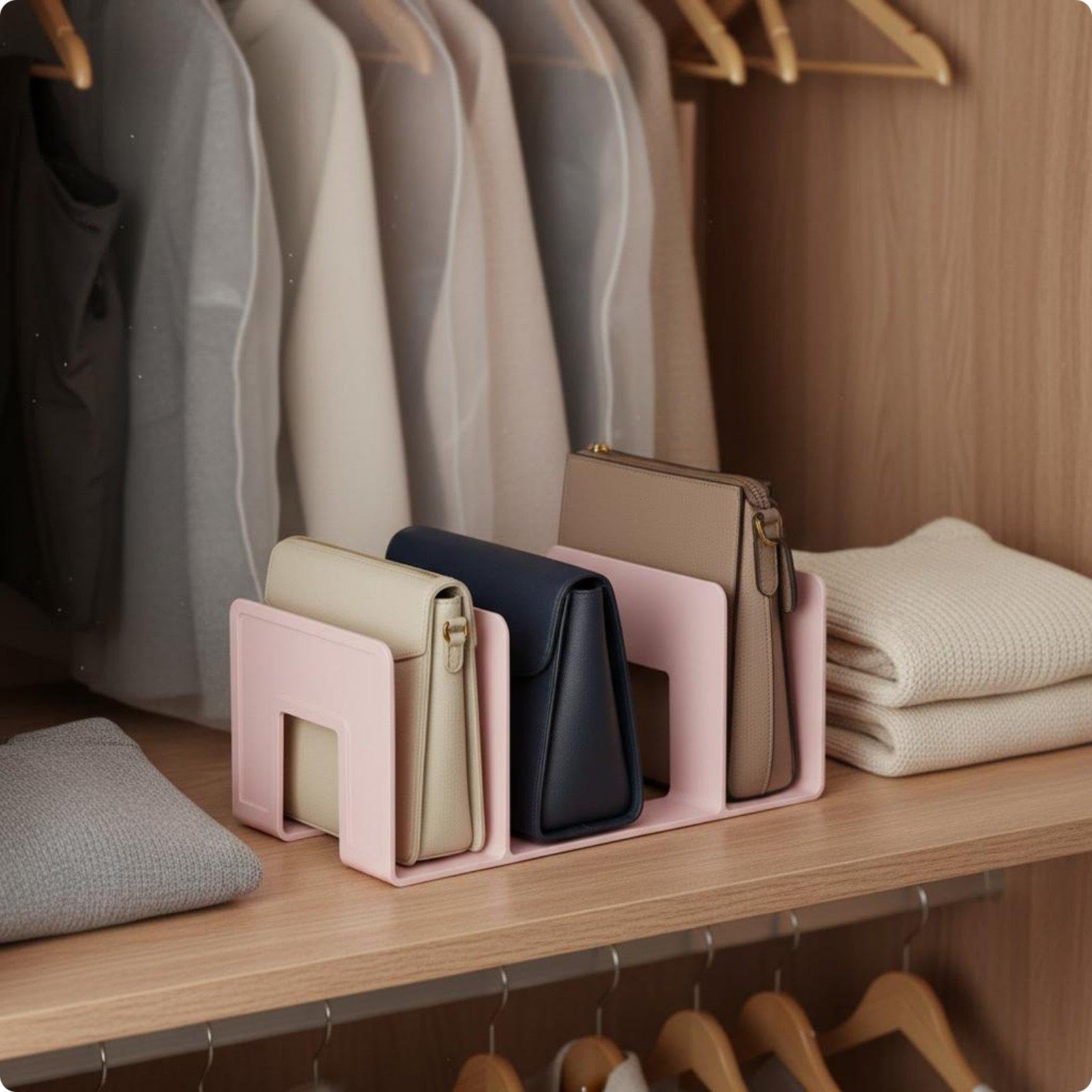 Bag Storage Divider Rack Keeps Bags Upright Bag Organizer Rack Space Saving Shelf Divider Cornel Pink Square-image-30