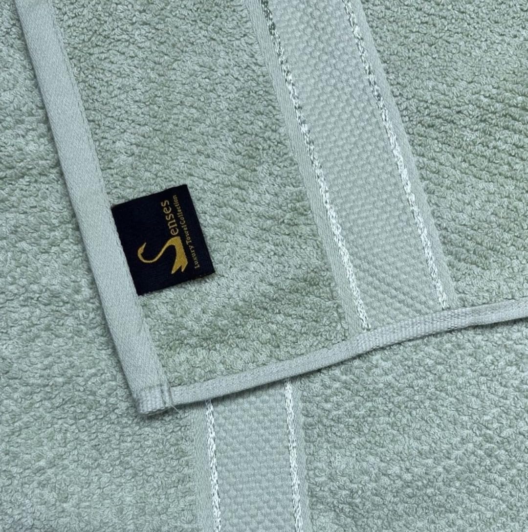 SENSES by Riba Textured Rice Weave Cotton Towels Set (6 Pieces, 550 GSM, Olive Green) | Bath Towel Combo - 2 Bath, 2 Hand & 2 Wash Towels | Antimicrobial, Soft, Absorbent ideal for Daily Use & Gifting