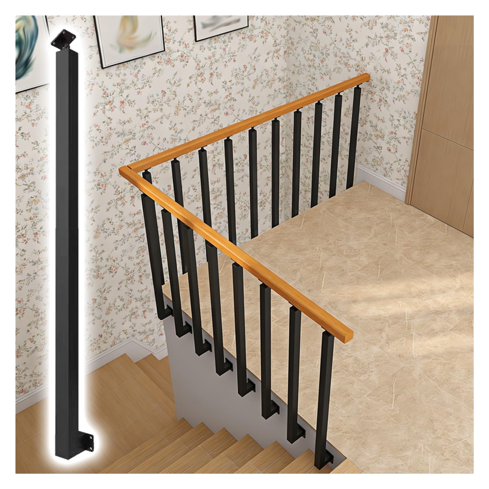 Rambardes d'escalier latérales système D-Step avec kits de poteaux noirs