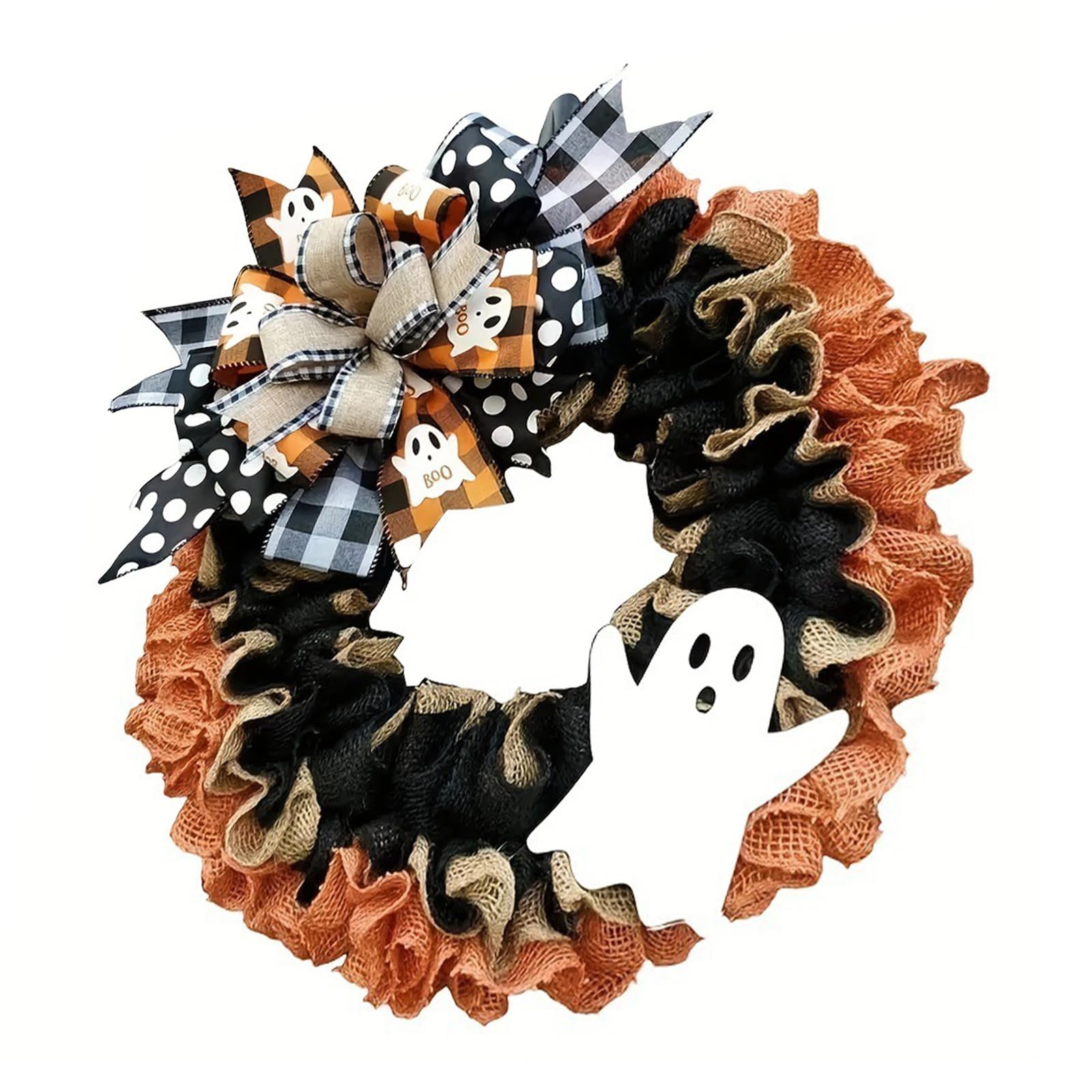 Xinsheinelry Frightful Specter Wreath for Halloween Eerie Door Ornament Linen Wall Hanging for Haunting House Decoration Halloween Decors