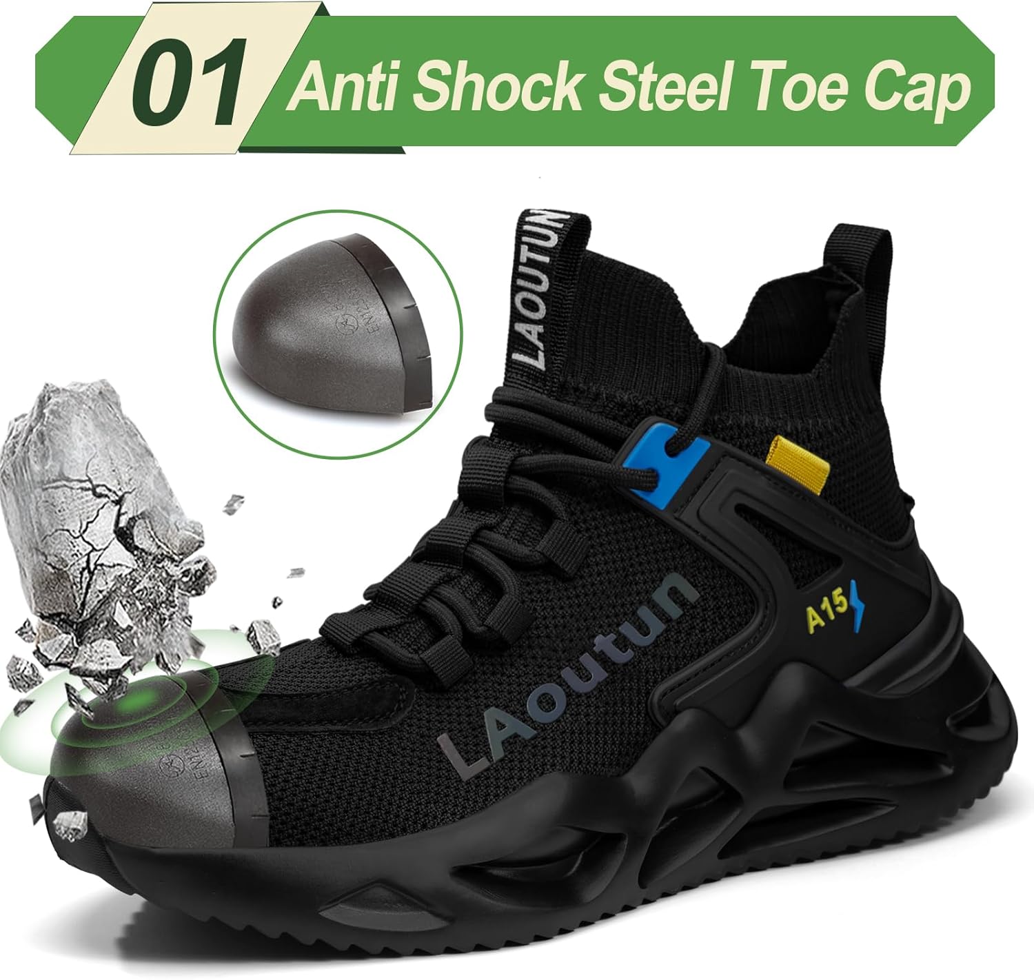 LAoutun Steel Toe Shoes for Men Work Shoes Safety Sneakers Comfortable Lightweight Puncture Proof Slip on Indestructible Construction Work Shoes - Image 2