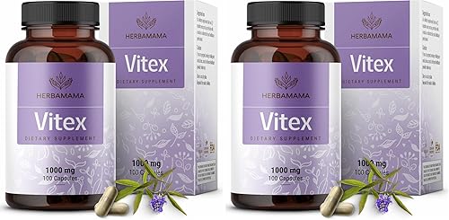 HERBAMAMA Vitex - Cápsulas de frutas  1000 mg de polvo de bayas de árbol casto para apoyo de las mujeres  Suplemento Vitex puro sin OMG para mujeres