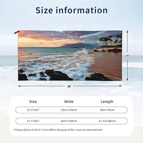 Miniatura 7 de Beach Hawaii - Toalla de playa de microfibra para adultos, 31.5 x 63 pulgadas, toallas de playa de viaje de gran tamaño con bolsa, toallas de