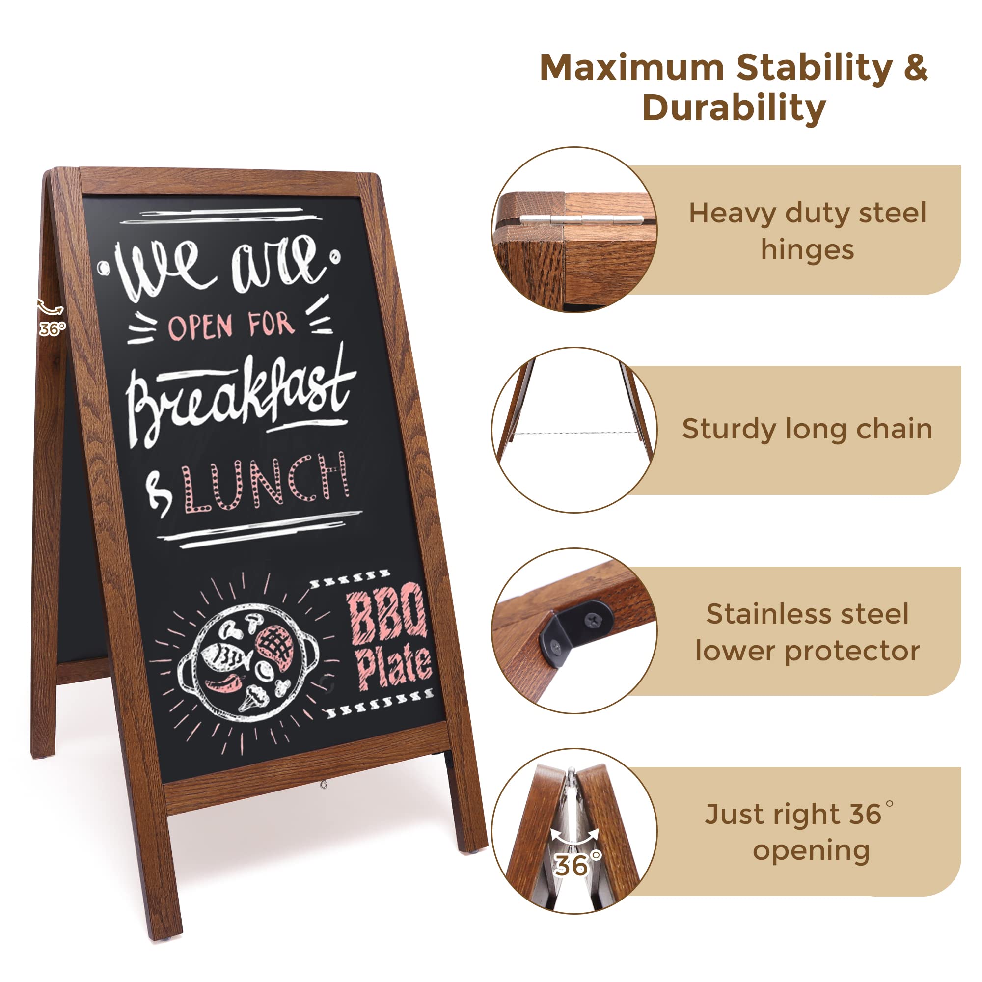 Aarco A-1B 42 x 24 Oak A-Frame Sign Board with Black Write On Chalk Board