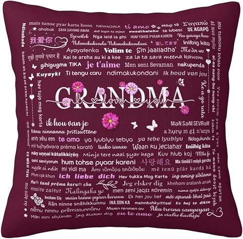 Regalos de Navidad para abuela, fundas de almohada con texto en inglés "I Love You Grandma In 100 Languages 18" x 18", regalos de cumpleaños para la