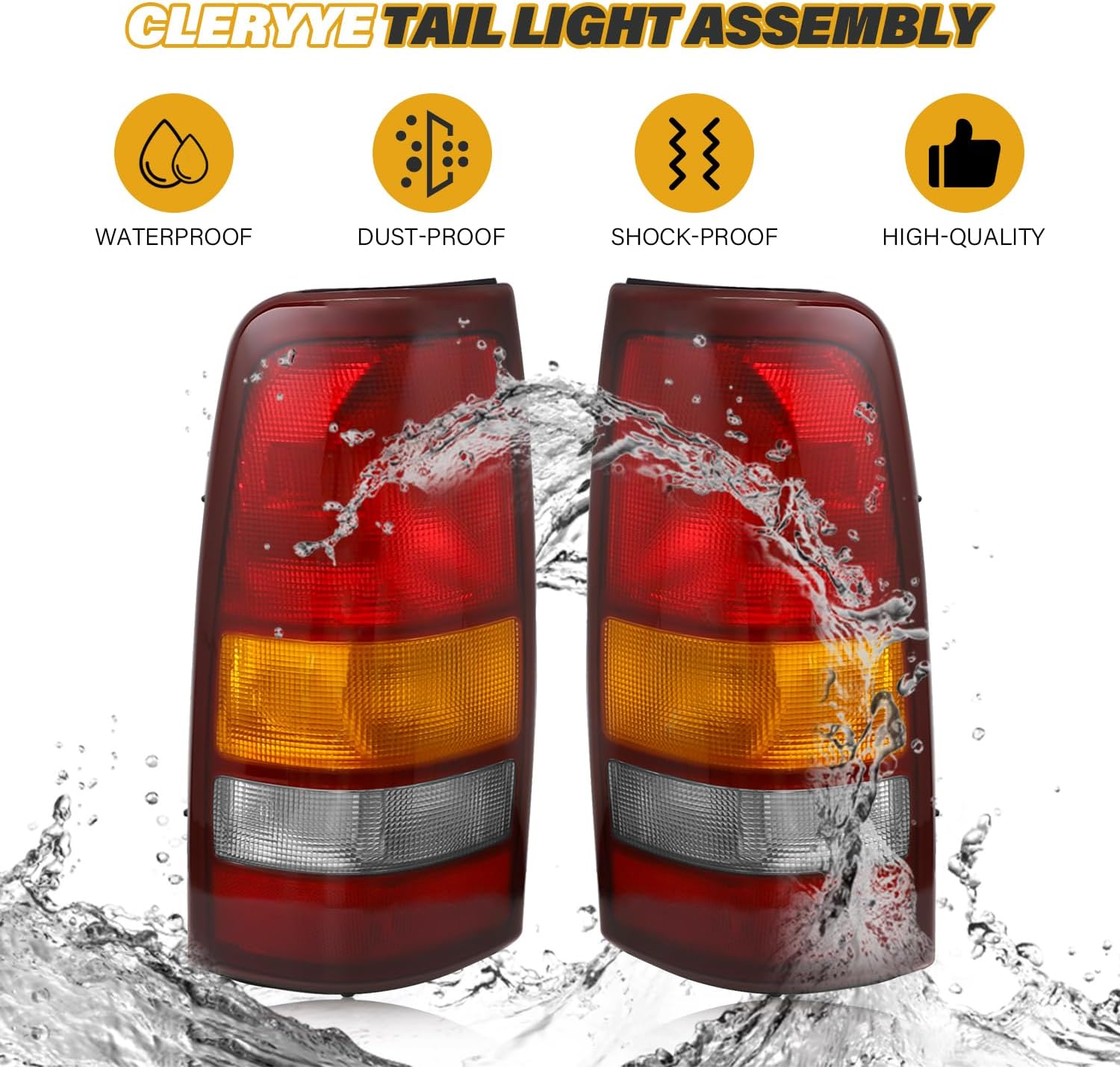 Tail Light Assembly Compatible with Chevy 1999 2000 2001 2002 Silverado | 1999-2006 GMC Sierra, Factory-Style Brake Rear Lamps for 15198453, 15198460, Red+Amber+White Lens, Red Edge