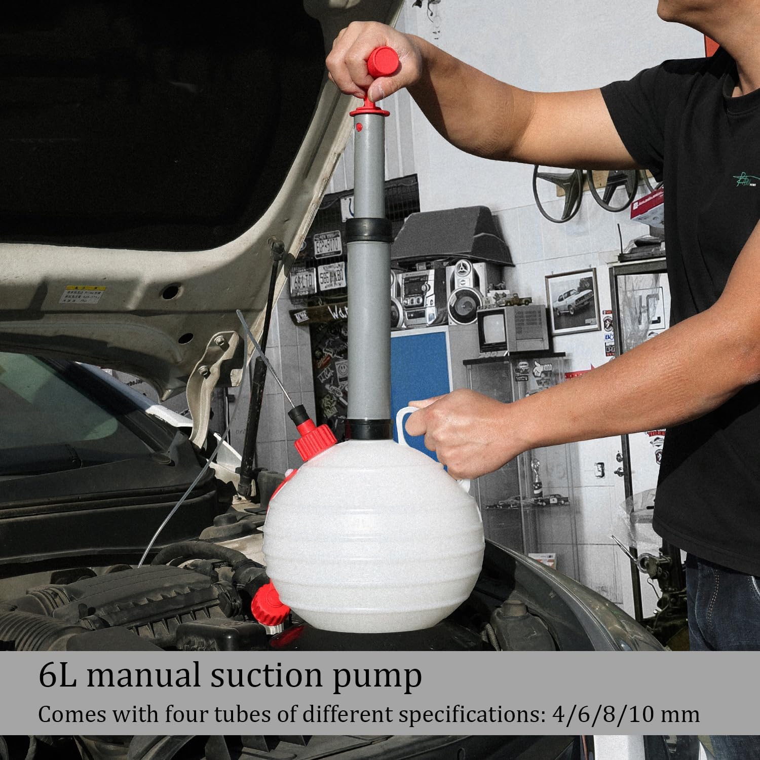 Extractor Aceite Motor 6L,Bomba Extractora Aceite Coche Manual,Equipada con Una Base Mejorada y Cuatro Tamaños De Manguera,Adecuada para Automóviles, Barcos, Cortacéspedes y Otros Equipos