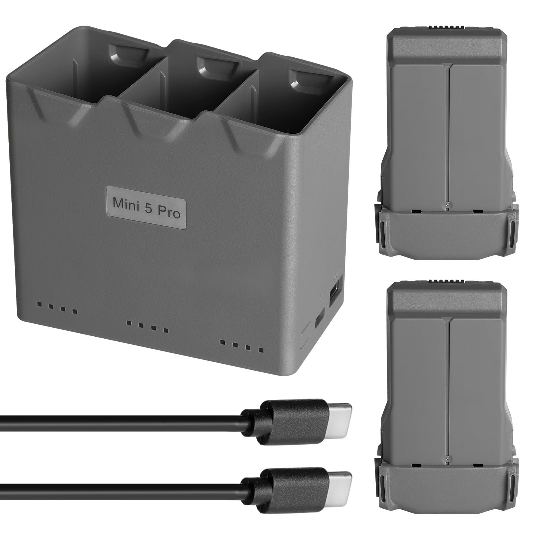 Paquete de 2 baterías Mini 5 Pro y concentrador de carga, paquete Fly More para DJI, 5000 mAh, 7.16 V-35.8 Wh, vuelo máximo de 52 minutos [cargador 3 en 1 + 2 baterías]