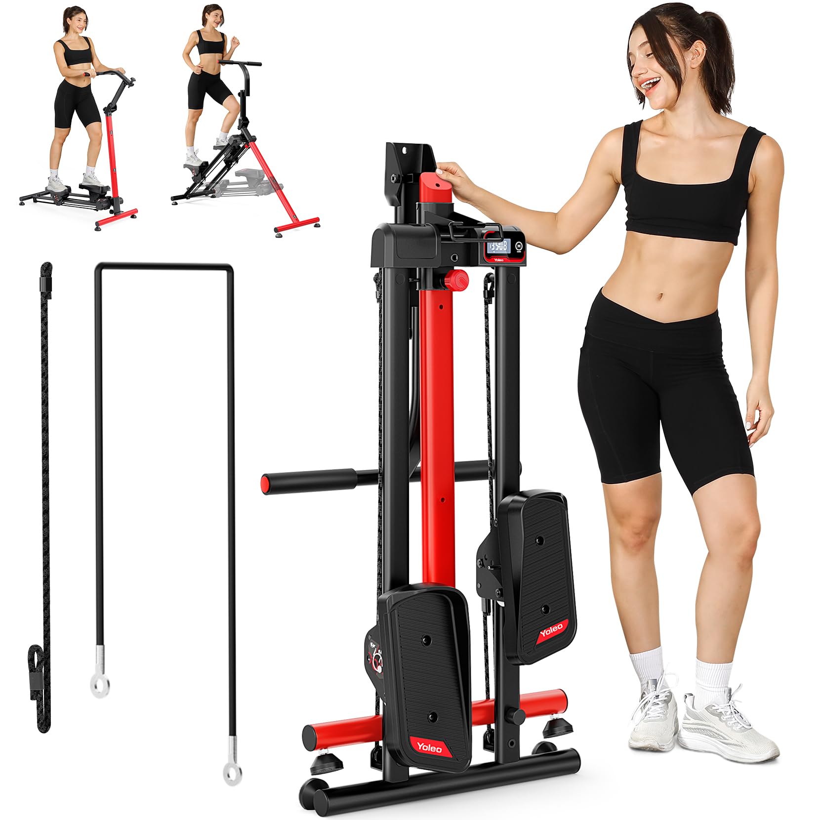 Rockvale Stair Stepper Exercise Machine, Adjustable Stair Stepper with 3 Workout Modes, Folding Cardio Stairmaster with Ski Mode & Oversized Pedal, 90% Pre-Assembled Stair Climber with Handlebar