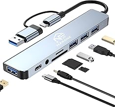 Hub USB C 8 en 1 con 3 USB 3.0 + 1 Tipo C, Adaptador USB C Carga PD 100W, Audio 3.5mm, SD/TF, USB C Hub Multipuerto para Portátiles, Compatible con Tablet, MacBook Air/Pro, iPad, iPhone Android