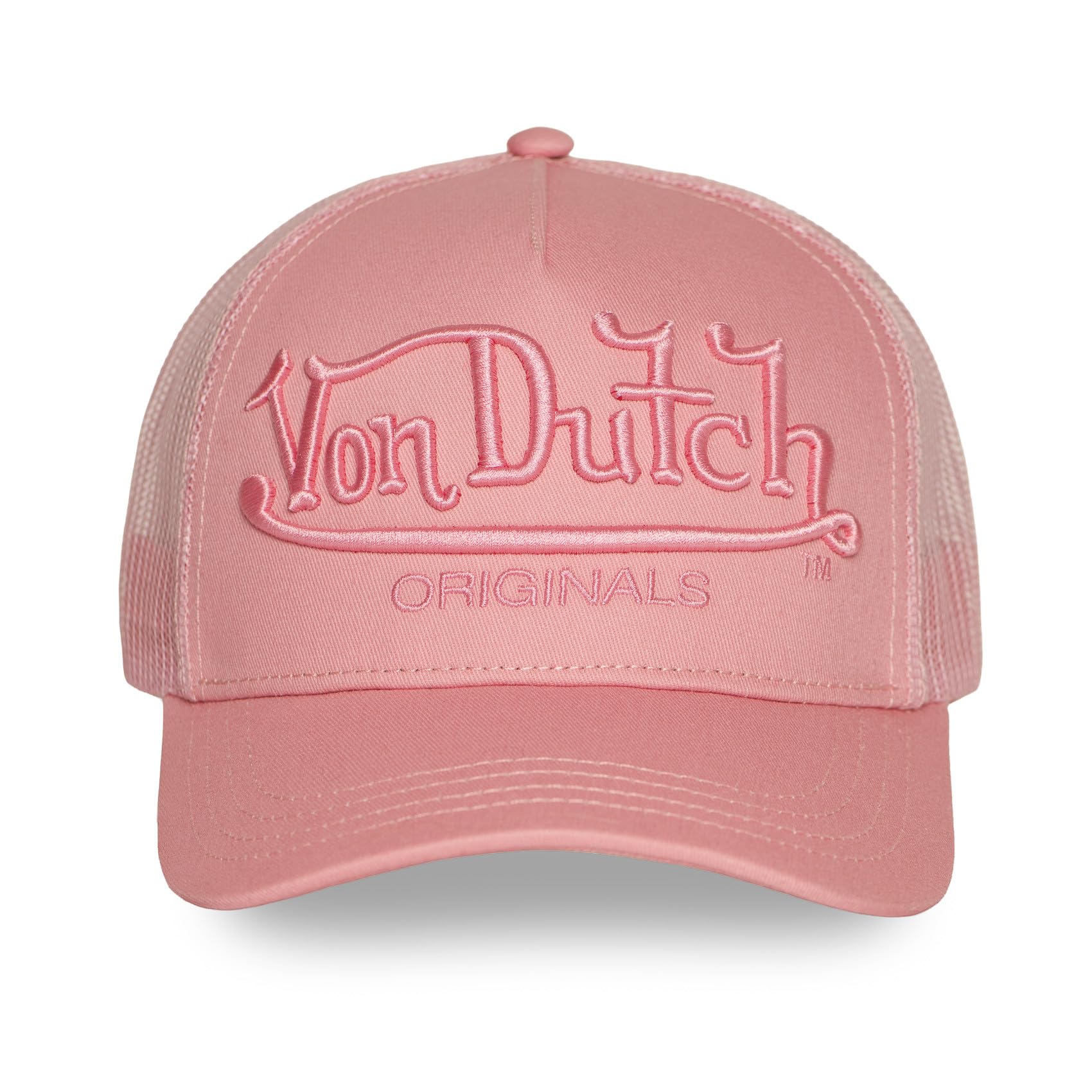 Von Dutch Oryginalna czapka typu trucker z siateczką, różowa, wyszywana tłoczone logo, regulowana