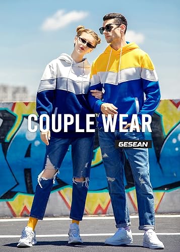 Miniatura 6 de Gesean Sudadera, suéter novedoso con capucha, de manga larga, diseño de bloque de color, forro polar, estilo informal, con bolsillo, para hombre