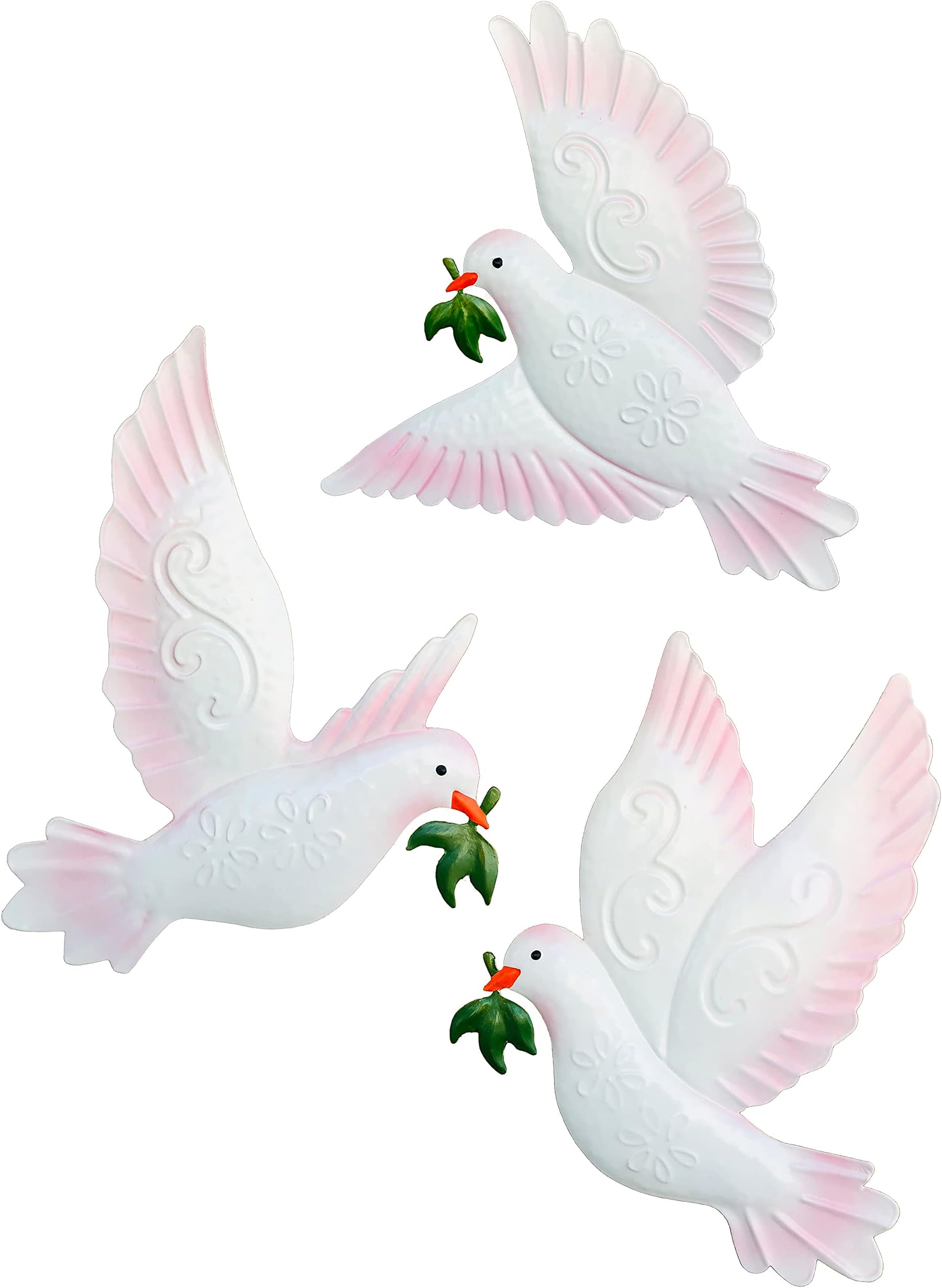 J-Fly Dove of Peace Wall Art Décor, 9inch Large 3Pack Metal Wall Decoration Outdoor Indoor Ornament for Living Room Bedroom Garden, White Wall Sculptures Hanging for Kitchen Dining, Gifts for Mom