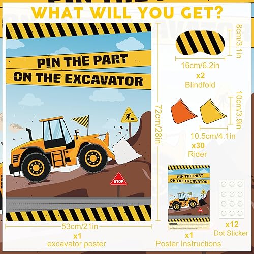 Miniatura 2 de ASTARON Juego de 30 piezas de Pin The Shovel on The Excavator para fiesta temática de automóvil, suministros de fiesta de cumpleaños, juego de pines